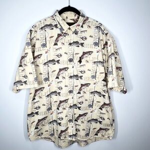 North River Outfitters Fishing Novelty Print Button Down Shirt Short Sleeve L